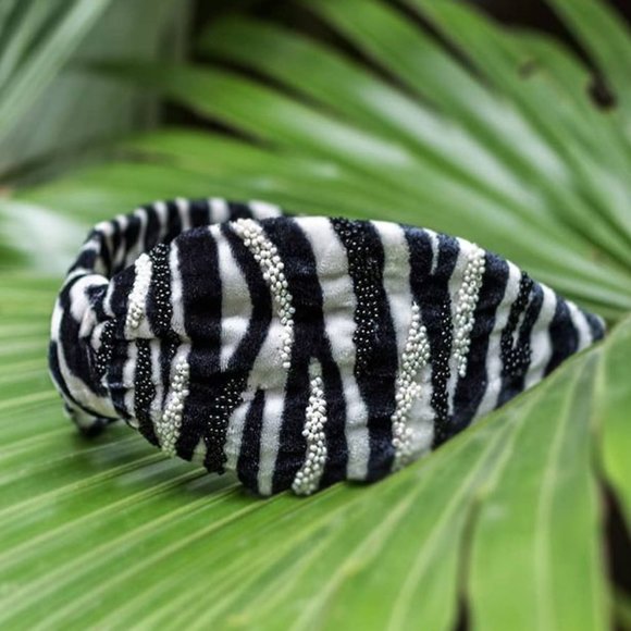 NAMJOSH Zebra Print Velvet Headband w Beading - Picture 3 of 4